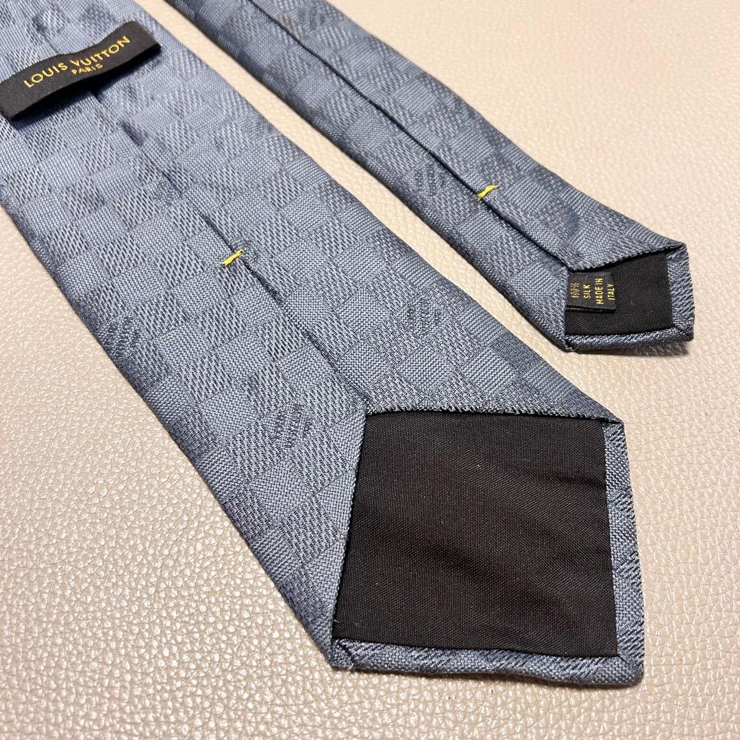 ルイヴィトン　ネクタイ　ストライプ ドット　チェック　グレー　灰色