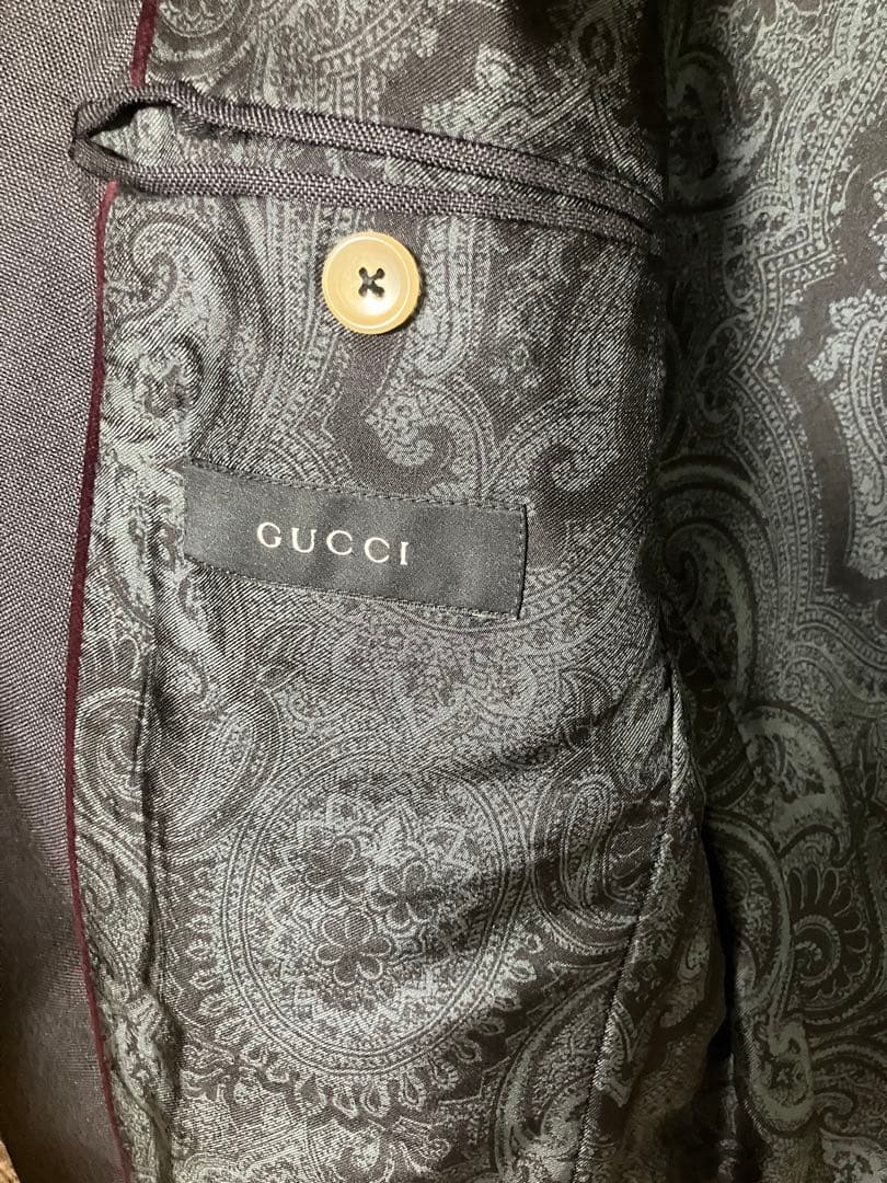 GUCCI ウールモヘア48ピークドブルーグレージャケットタリアトーレ