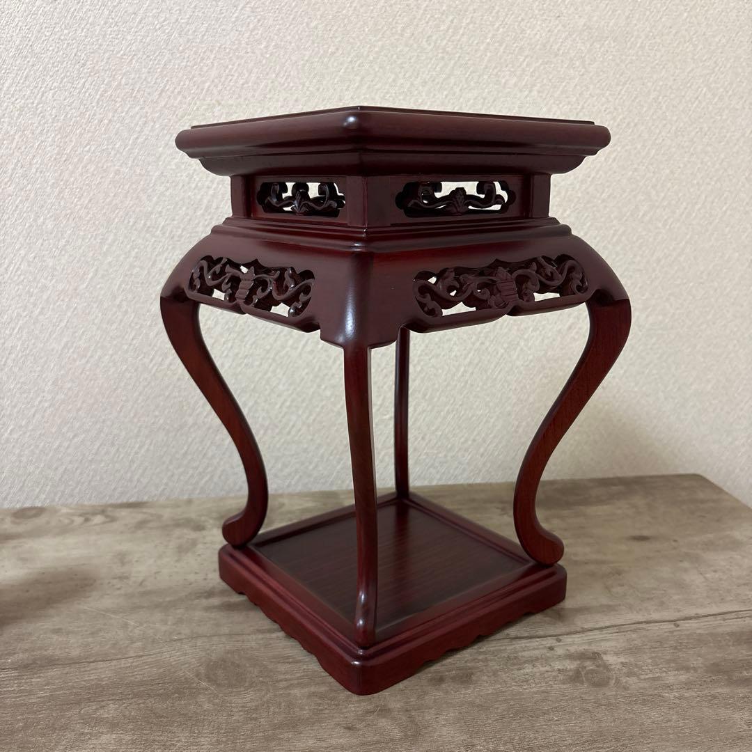 高級唐木花台　透かし彫り　紫檀　盆栽花台　懸崖花台　　加藤工芸ランプ　計2点