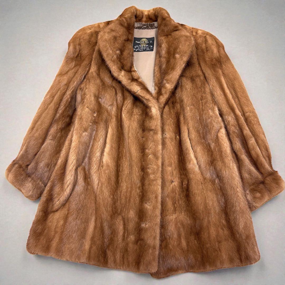 大きいサイズ　毛皮コート　リアルファー　ミンク　襟付き　11号　L　毛並み◎