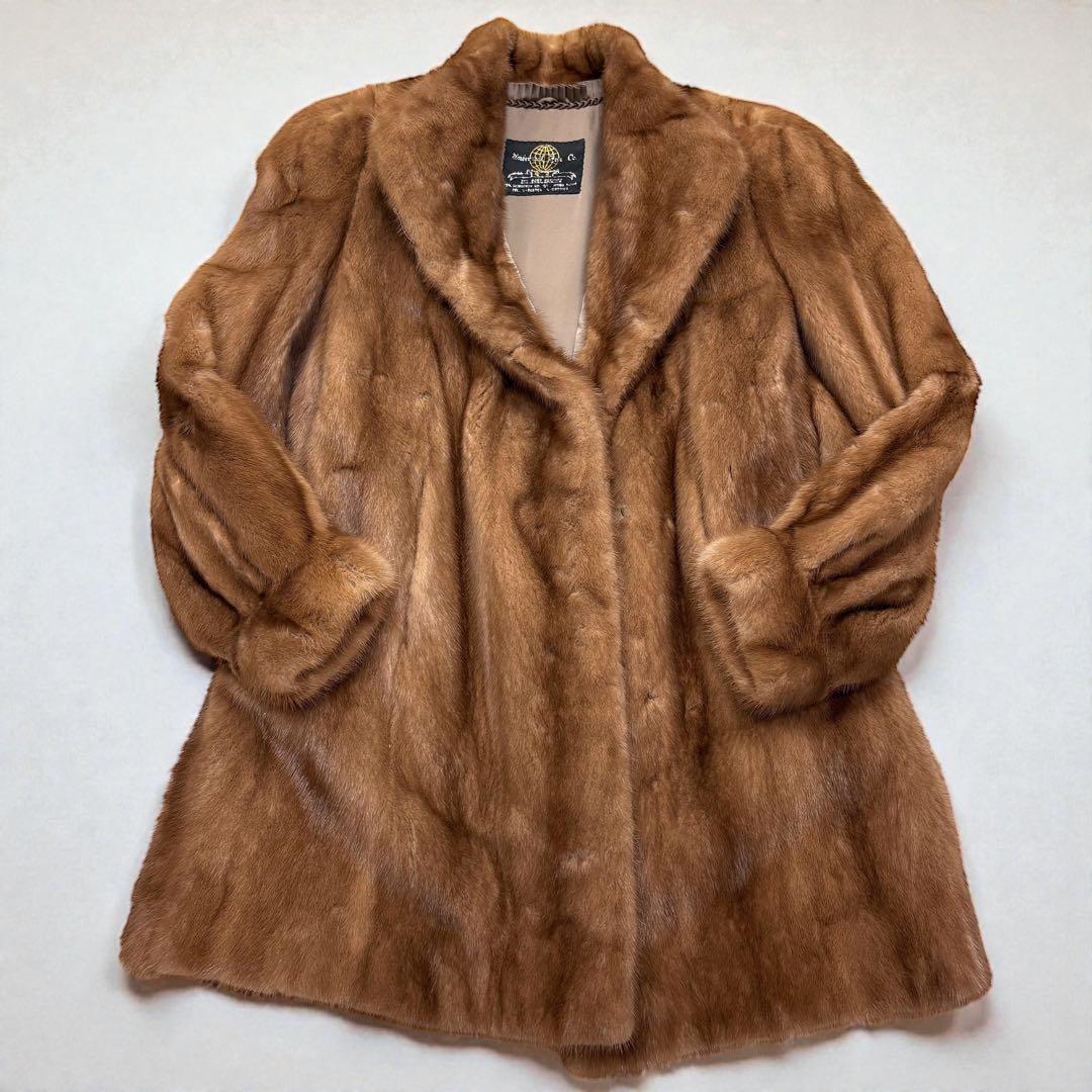 大きいサイズ　毛皮コート　リアルファー　ミンク　襟付き　11号　L　毛並み◎