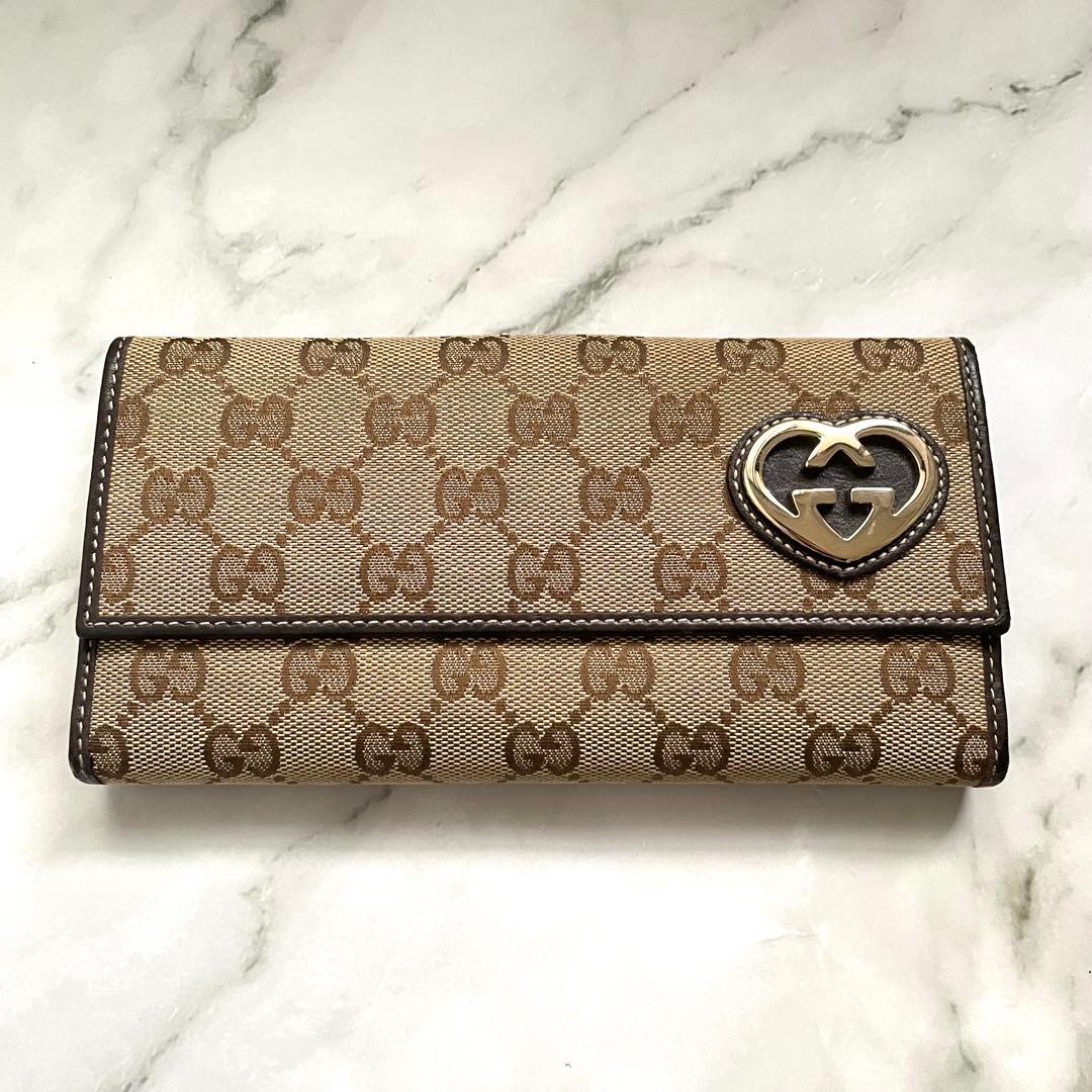 GUCCI GGキャンバス　レザー　ラブリーハート 長財布　美品0113-②