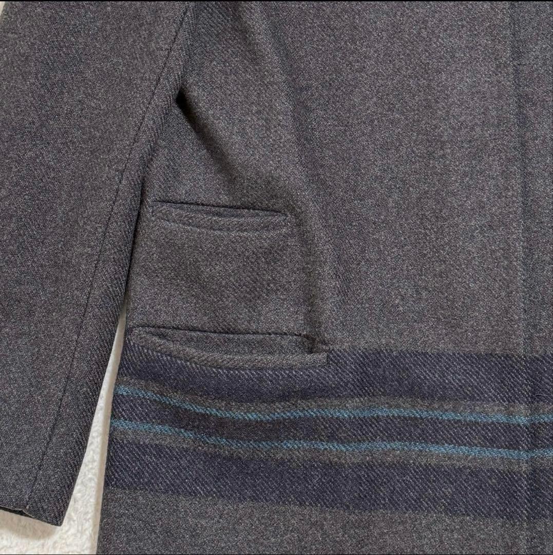 マックスマーラ ロングコート ハイネック ウール ボーダー柄 グレー　38