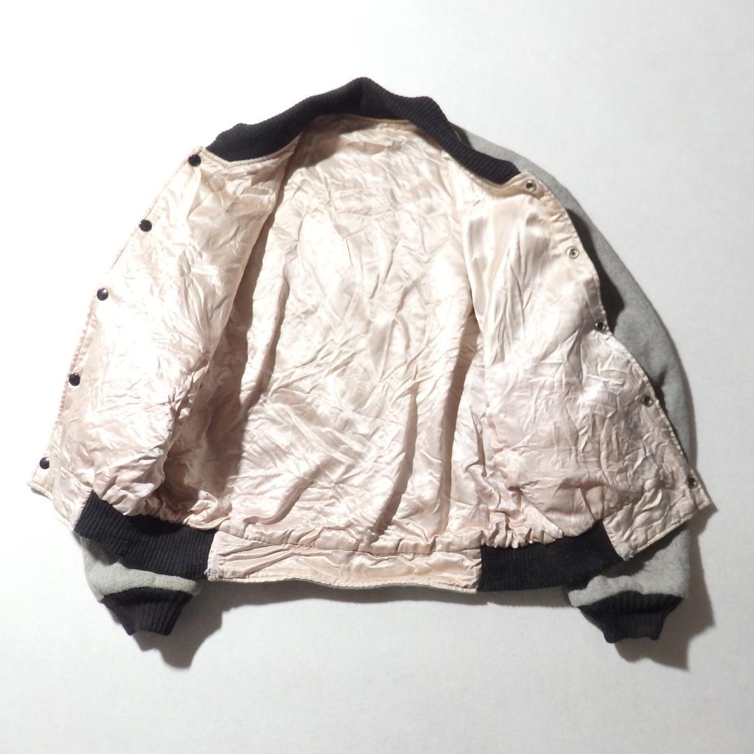 60s ビンテージ 無地 ウール スタジャン グレー×黒 ボロ 襤褸 グランジ