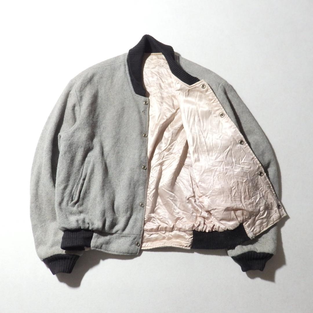 60s ビンテージ 無地 ウール スタジャン グレー×黒 ボロ 襤褸 グランジ