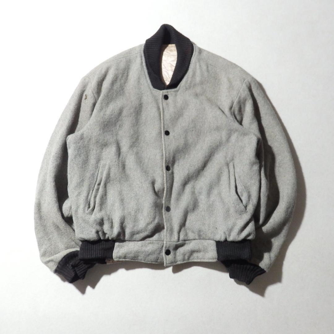 60s ビンテージ 無地 ウール スタジャン グレー×黒 ボロ 襤褸 グランジ