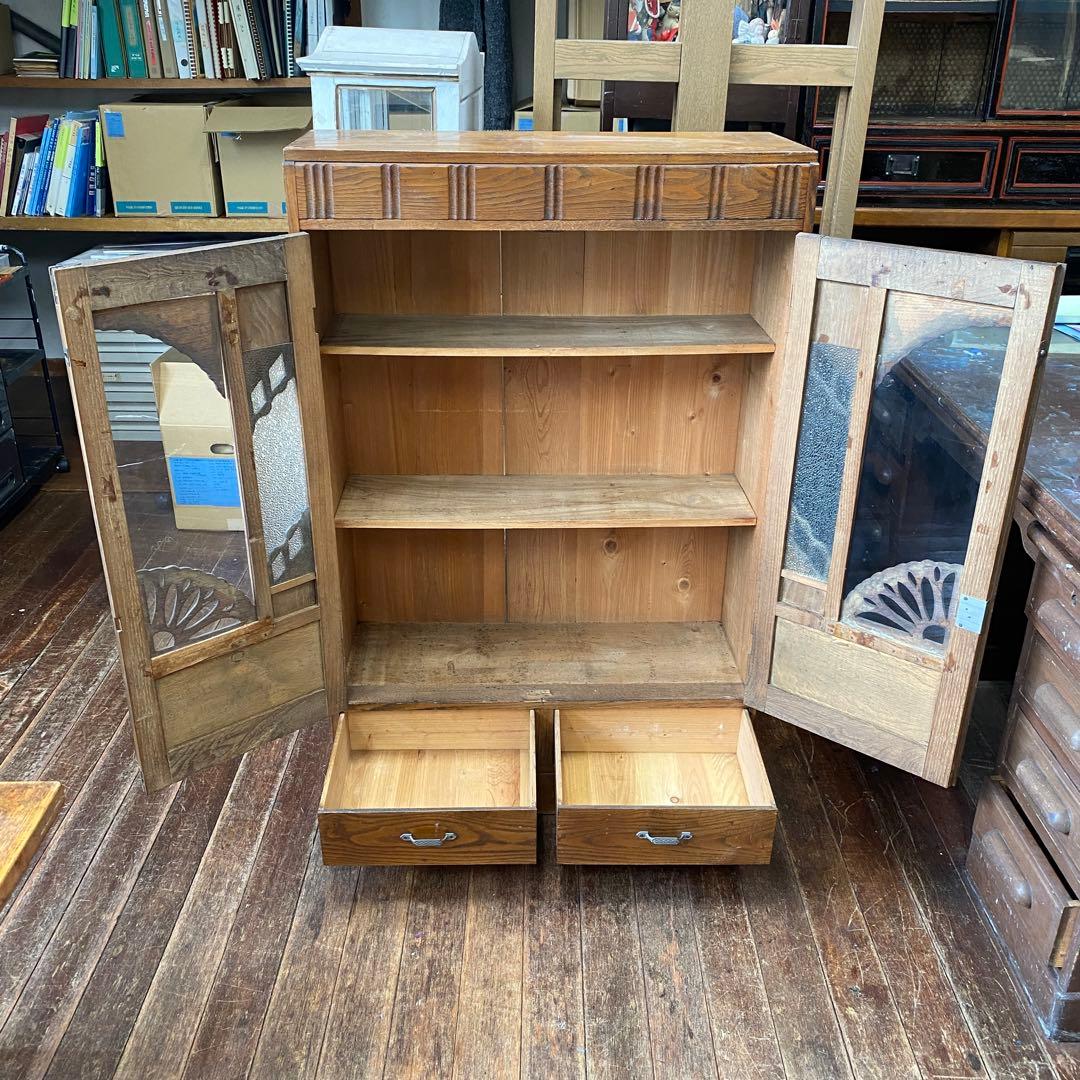 【引取で8600円引き】昭和レトロ 木製キャビネット ガラス扉付き 引き出し付き