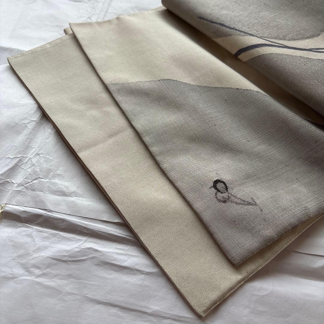 可愛いすずめ絵　織物のアート　紬袋帯　作家物