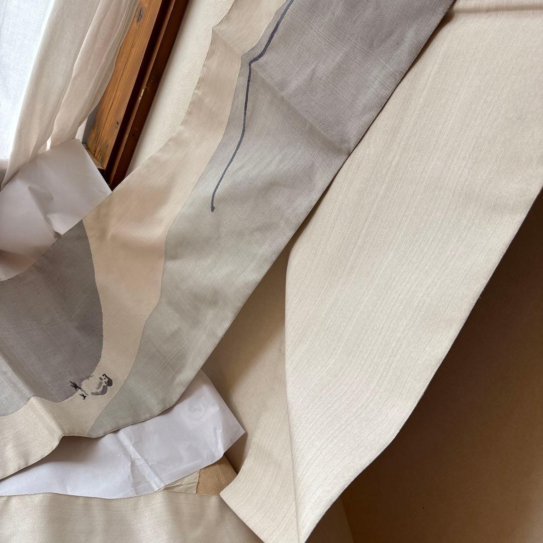 可愛いすずめ絵　織物のアート　紬袋帯　作家物