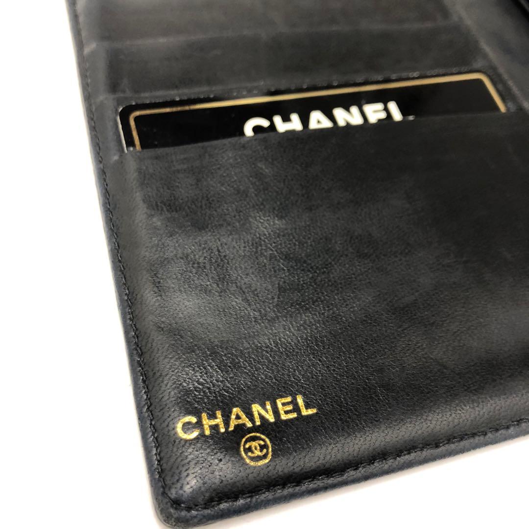 (A012911)CHANEL キャビアスキン 二つ折り がま口 長財布