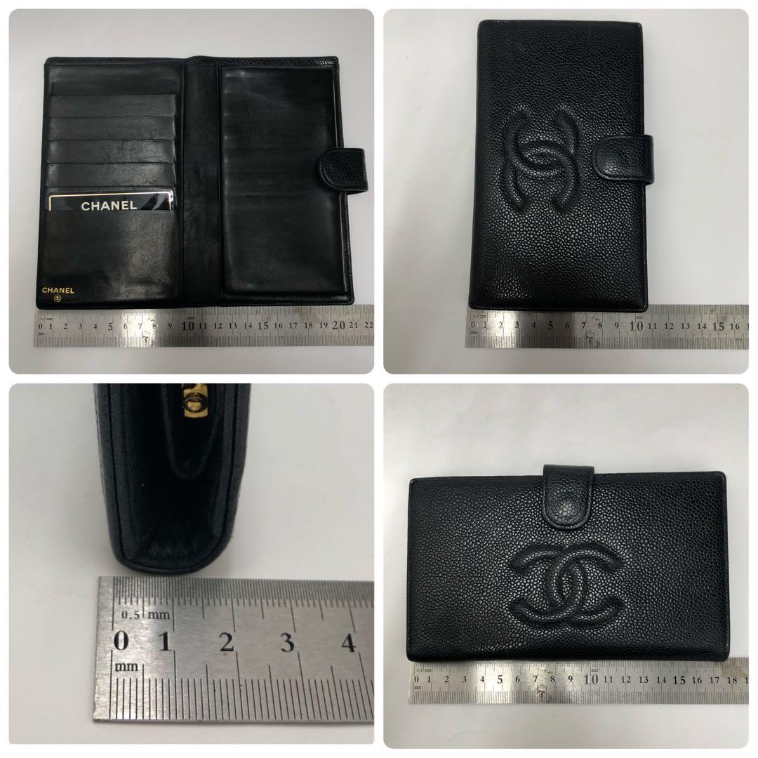 (A012911)CHANEL キャビアスキン 二つ折り がま口 長財布