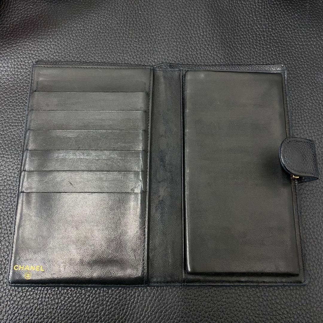 (A012911)CHANEL キャビアスキン 二つ折り がま口 長財布