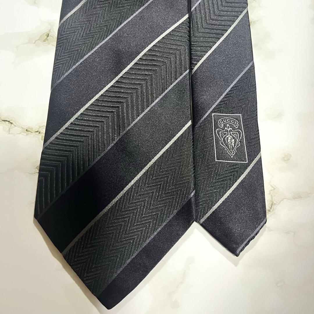 美品✨　激シブ　ブラック　GUCCI グッチ　ジャガード　ネクタイ