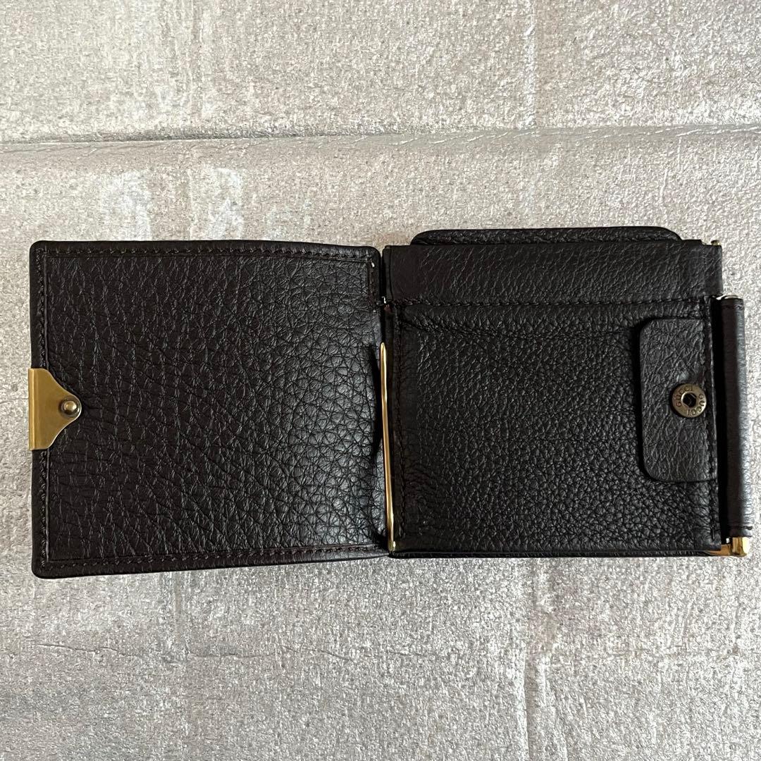 GUCCI グッチ マネークリップ　小銭入れ付き　メンズ レザー　 三つ折り財布