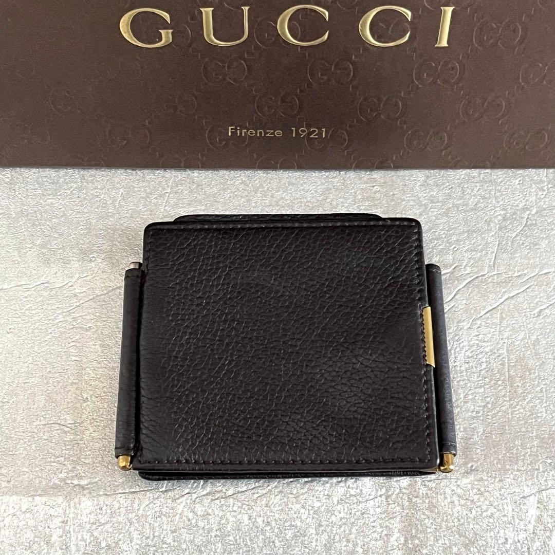 GUCCI グッチ マネークリップ　小銭入れ付き　メンズ レザー　 三つ折り財布