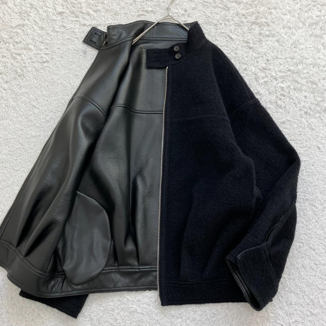 23AW✨未使用級✨エトレ リバーシブルボアブルゾン フェイクレザー ブラック