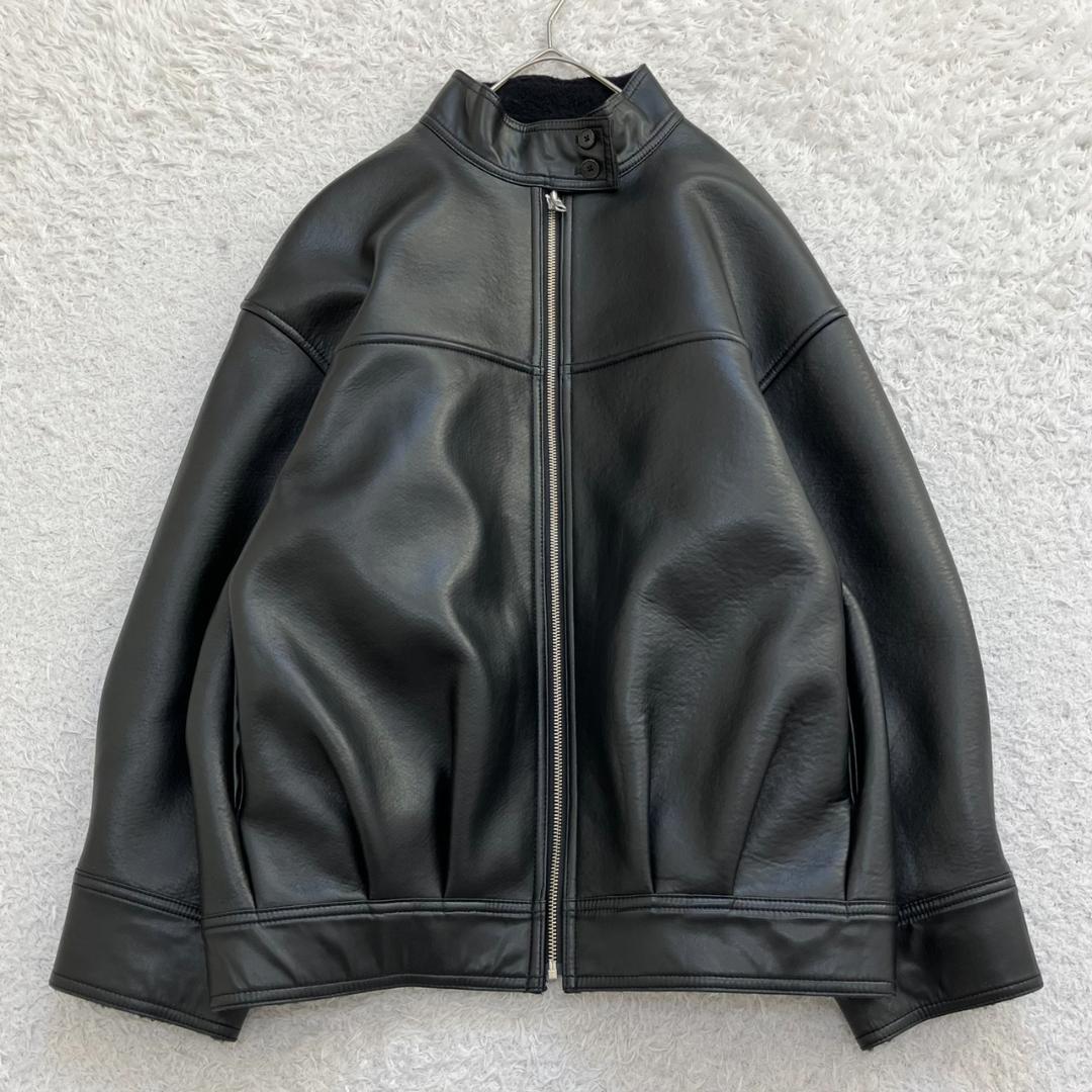 23AW✨未使用級✨エトレ リバーシブルボアブルゾン フェイクレザー ブラック