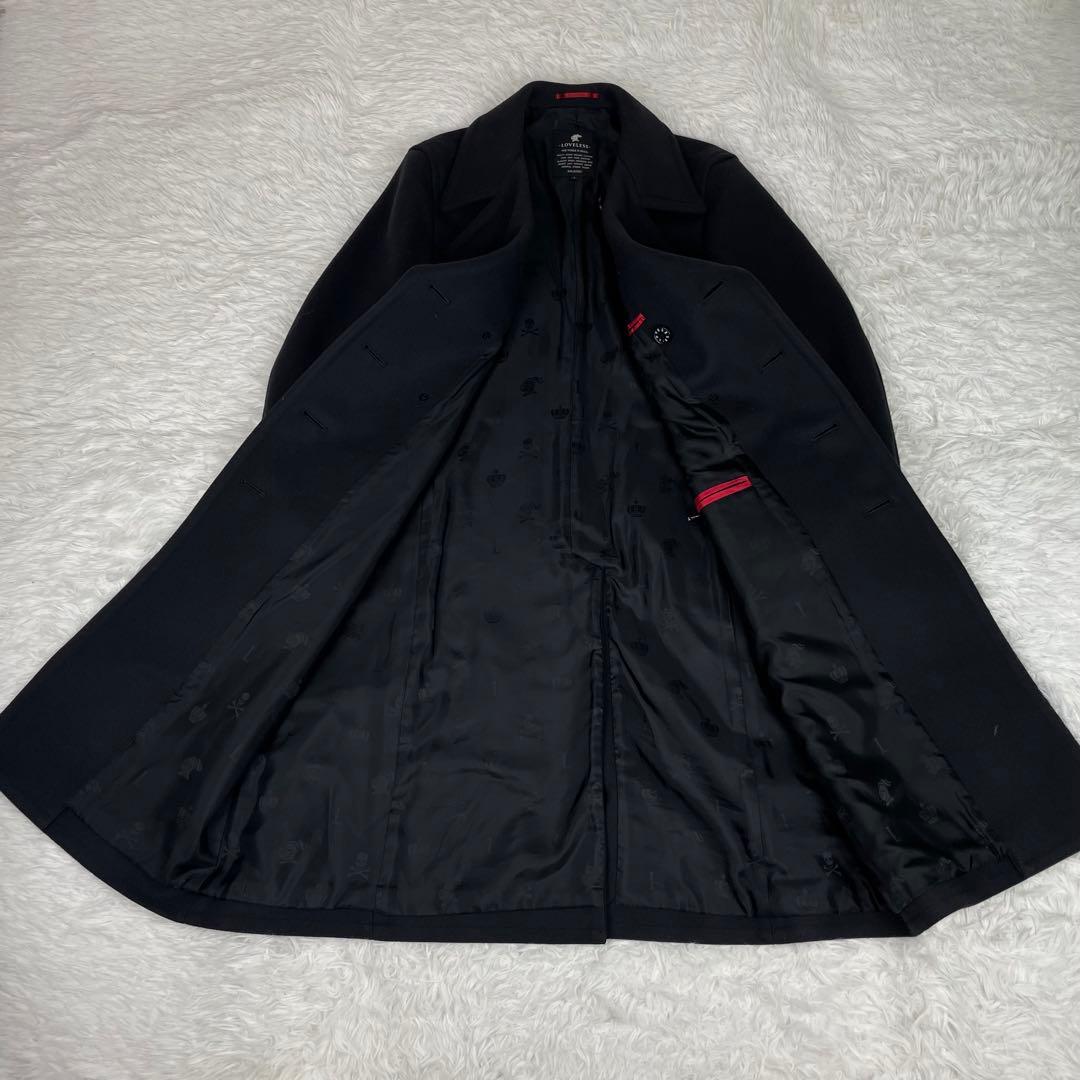 超極美品✨ラブレス✨ダブルチェスターコートロング丈✨L✨ナポレオン✨ロゴ柄✨総柄