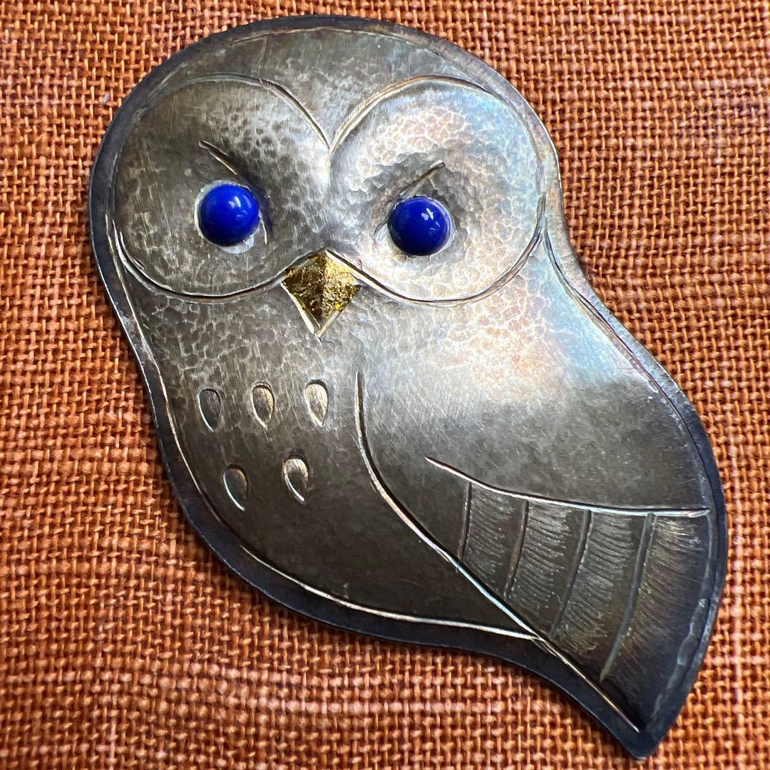 銀製ラピスラズリ象嵌フクロウ　紙箱台紙付36g 東Y8-0130☆2Fタサオ