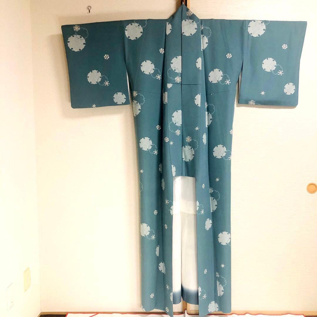 【美品　トールサイズ】小紋　雪　正絹　丹後　京友禅　袷　裄丈71 身丈174