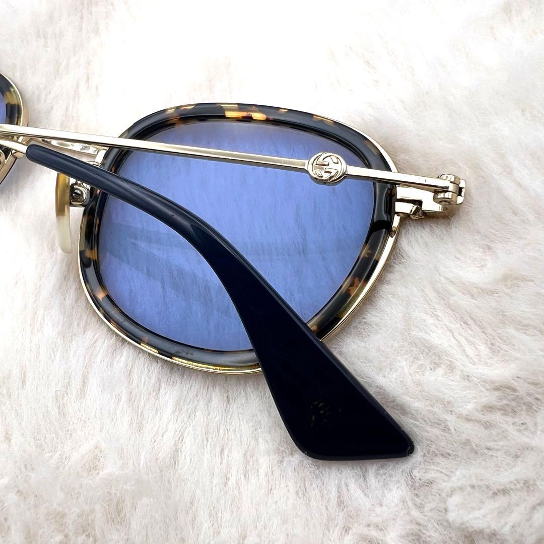 美品✨GUCCI インターロッキングG サングラス 金×青