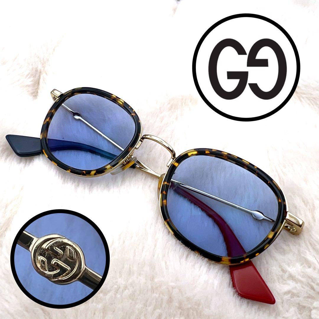 美品✨GUCCI インターロッキングG サングラス 金×青