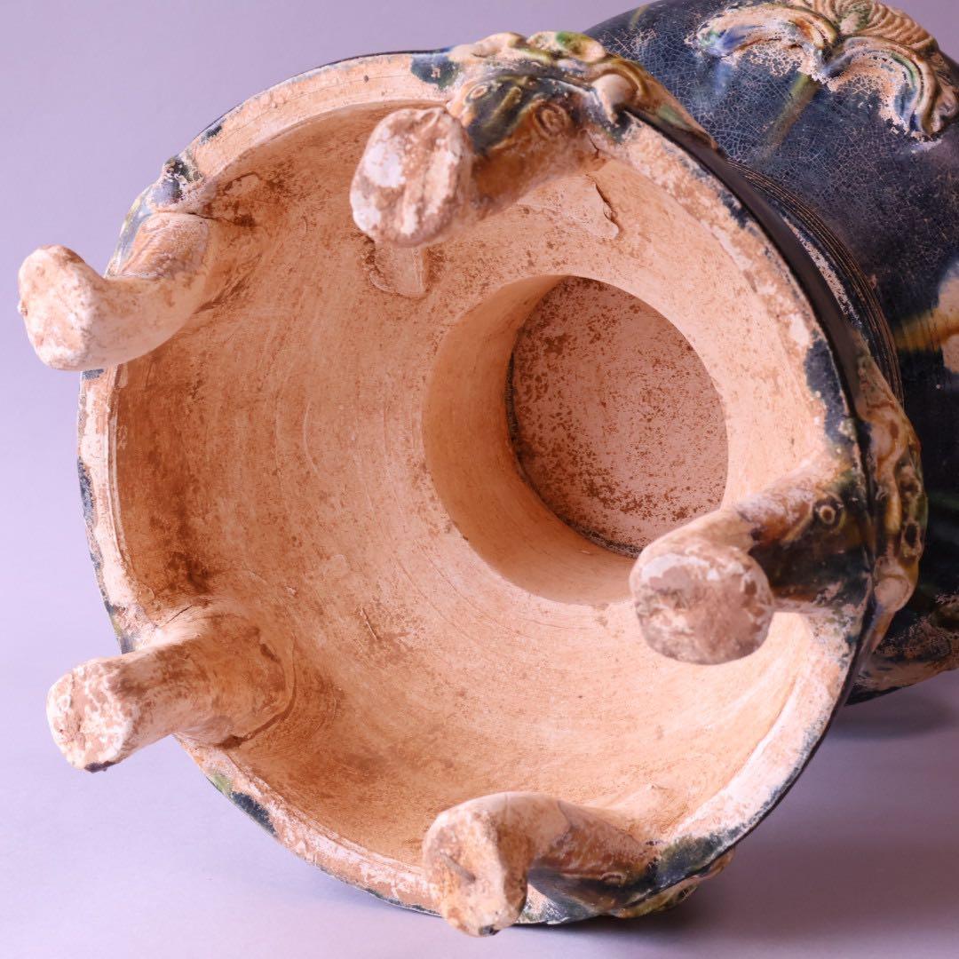 時代物 唐三彩藍釉壷 木箱付