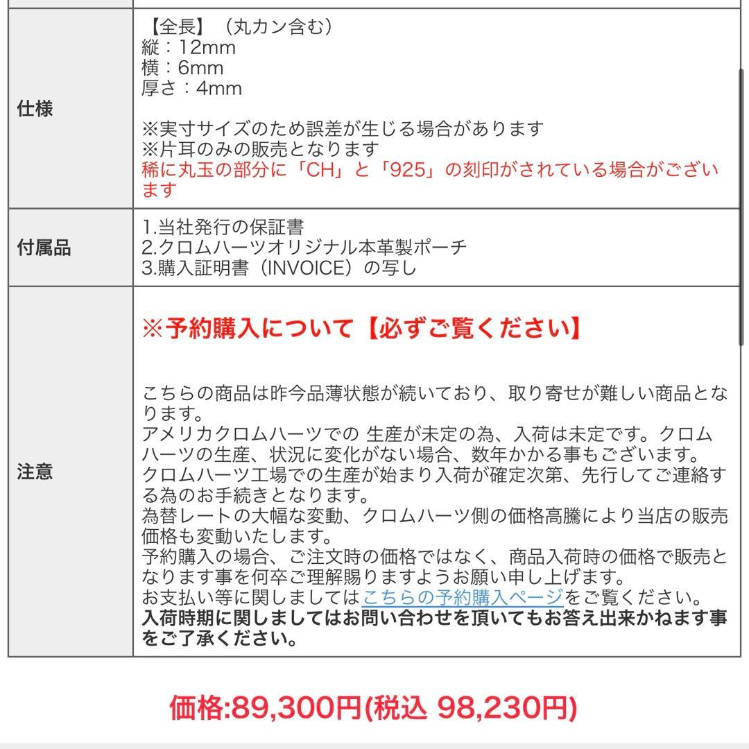 【※9/4まで】Chrome Hearts クロムハーツ タイニーE ピアス
