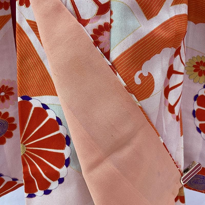 504ag46,帯揚げ,帯締め◎七五三 七歳 アンティーク 総柄 着物&丸帯