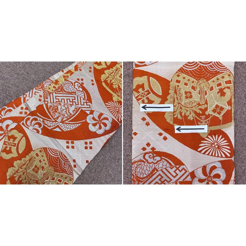 504ag46,帯揚げ,帯締め◎七五三 七歳 アンティーク 総柄 着物&丸帯