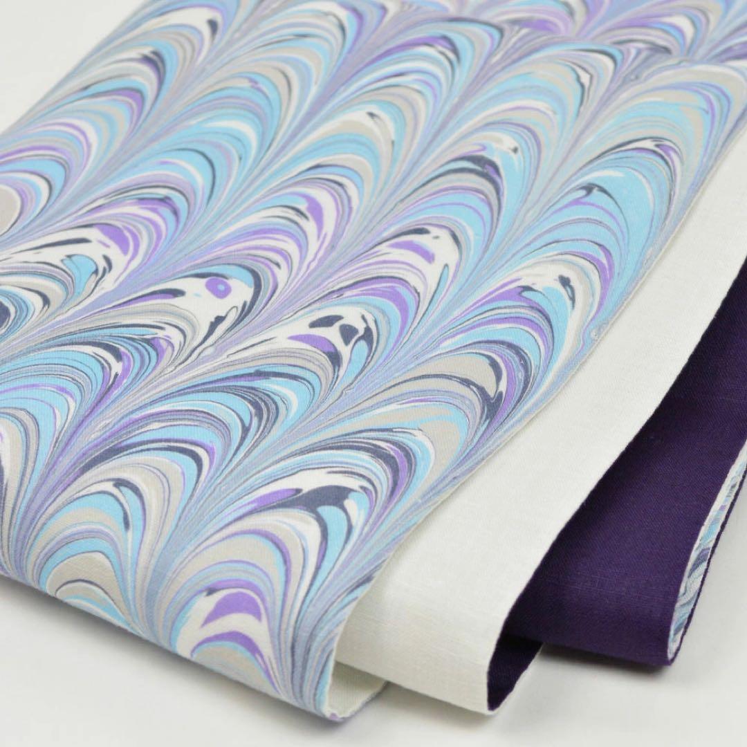 半巾帯 麻 加花 kahana 墨流し 半幅帯 細帯 ブルー パープル 着物