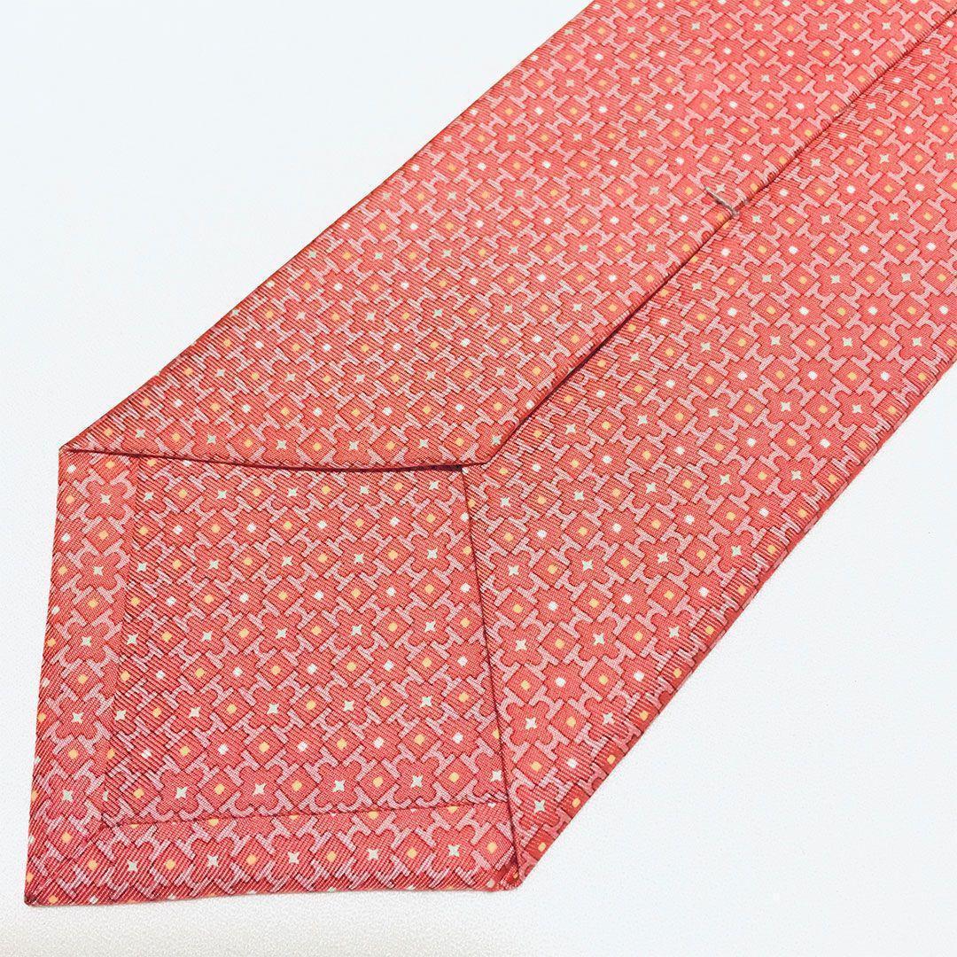 未使用級 エルメス HERMES ネクタイ シルク100% サーモンピンク H柄