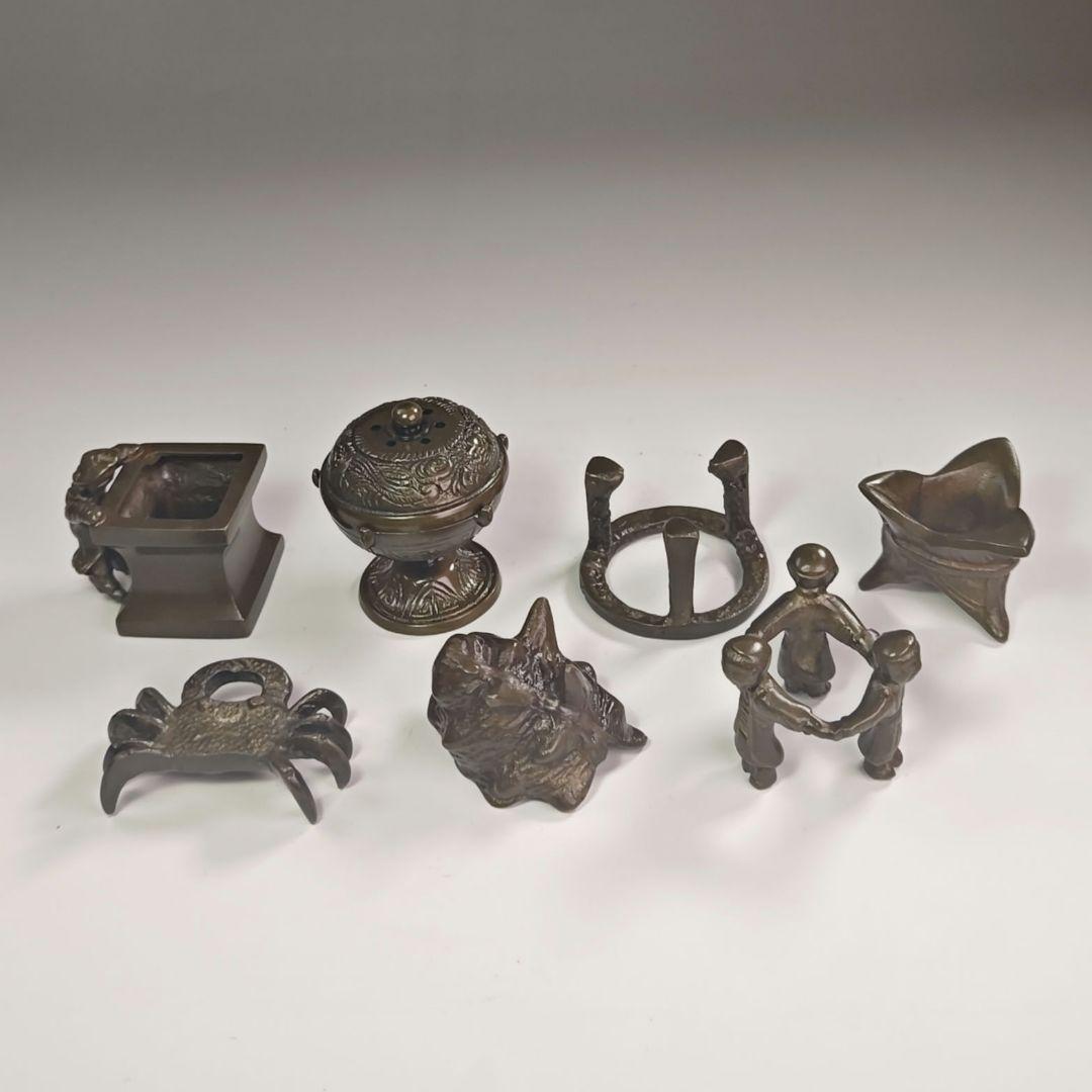 ウ304 七種蓋置『金谷浄雲作』『唐銅 七種蓋置　共箱』茶道具