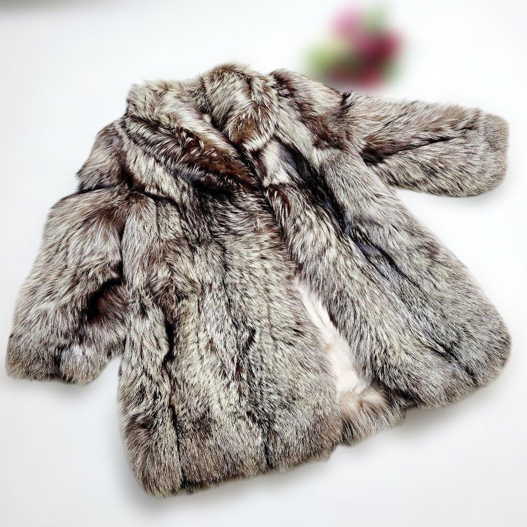 【美品】最高級 シルバーフォックス　毛皮コート　毛量◎　ゴージャス　ブラウン杢系