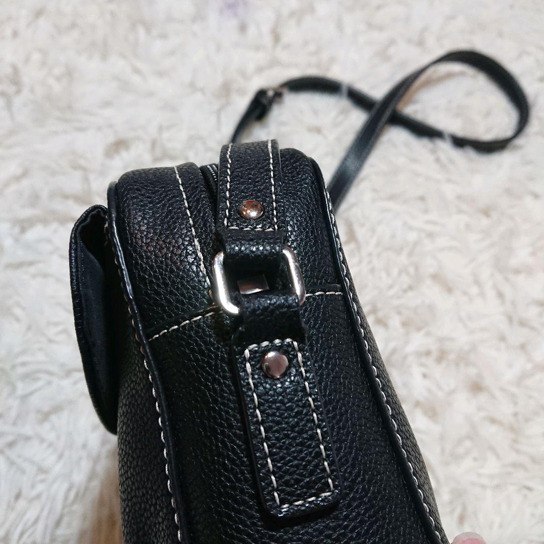 美品　アニエスべー　ショルダーバッグ ターンロック　レザー　黒　ステッチ