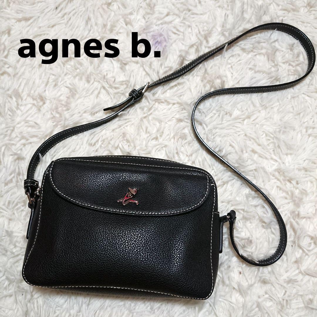 美品　アニエスべー　ショルダーバッグ ターンロック　レザー　黒　ステッチ