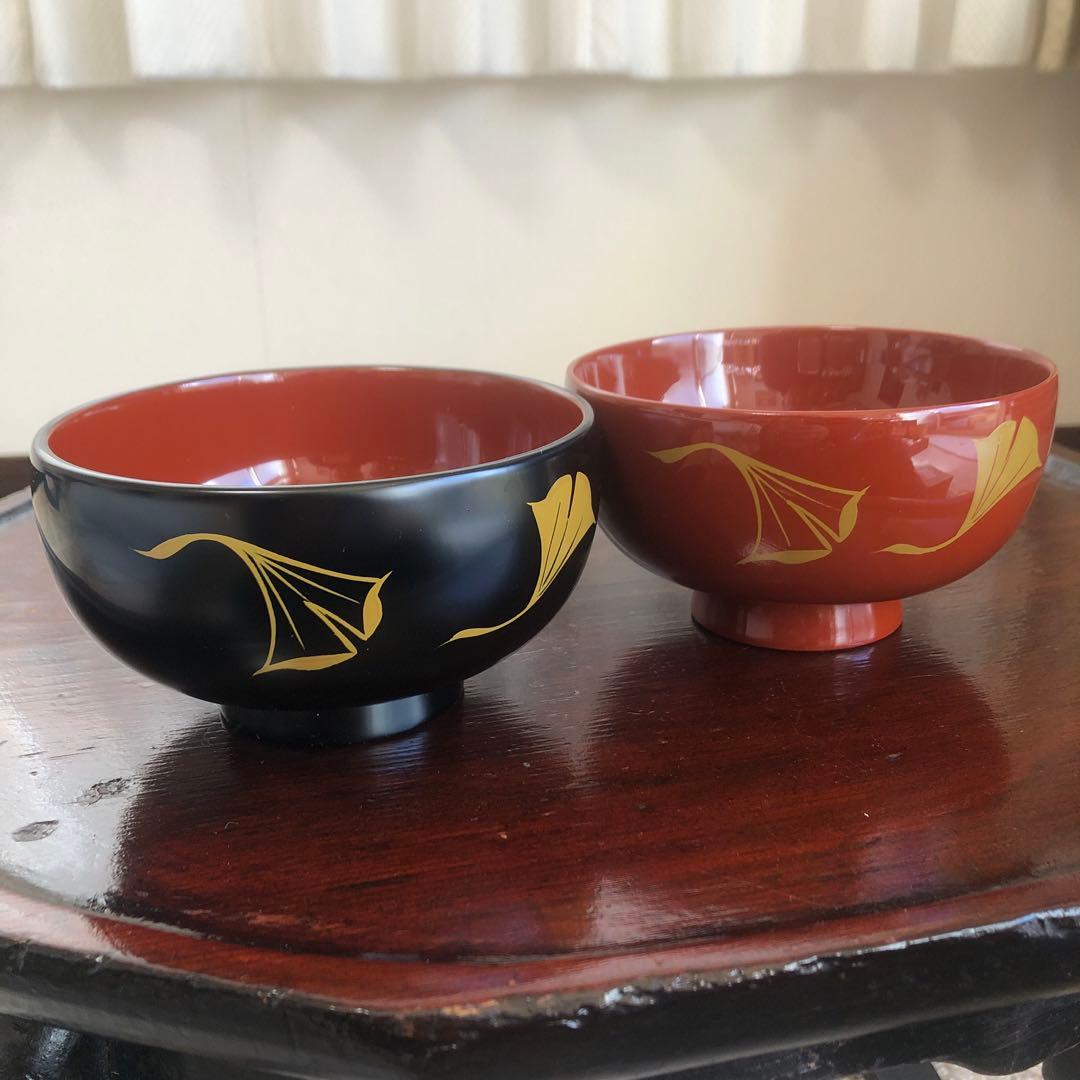 浄法寺塗　夫婦汁椀　銀杏紋　2客　うるみ工芸　天然木　専用箱　未使用品　美品