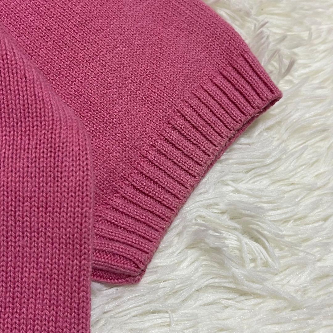 美品 半袖ニットポロシャツ ピンク ニット セーター ワンポイント 刺繍ロゴ