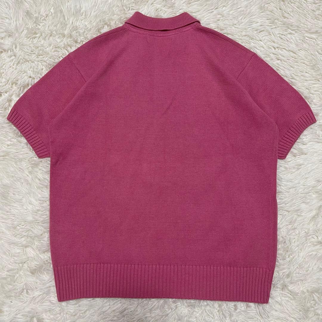 美品 半袖ニットポロシャツ ピンク ニット セーター ワンポイント 刺繍ロゴ