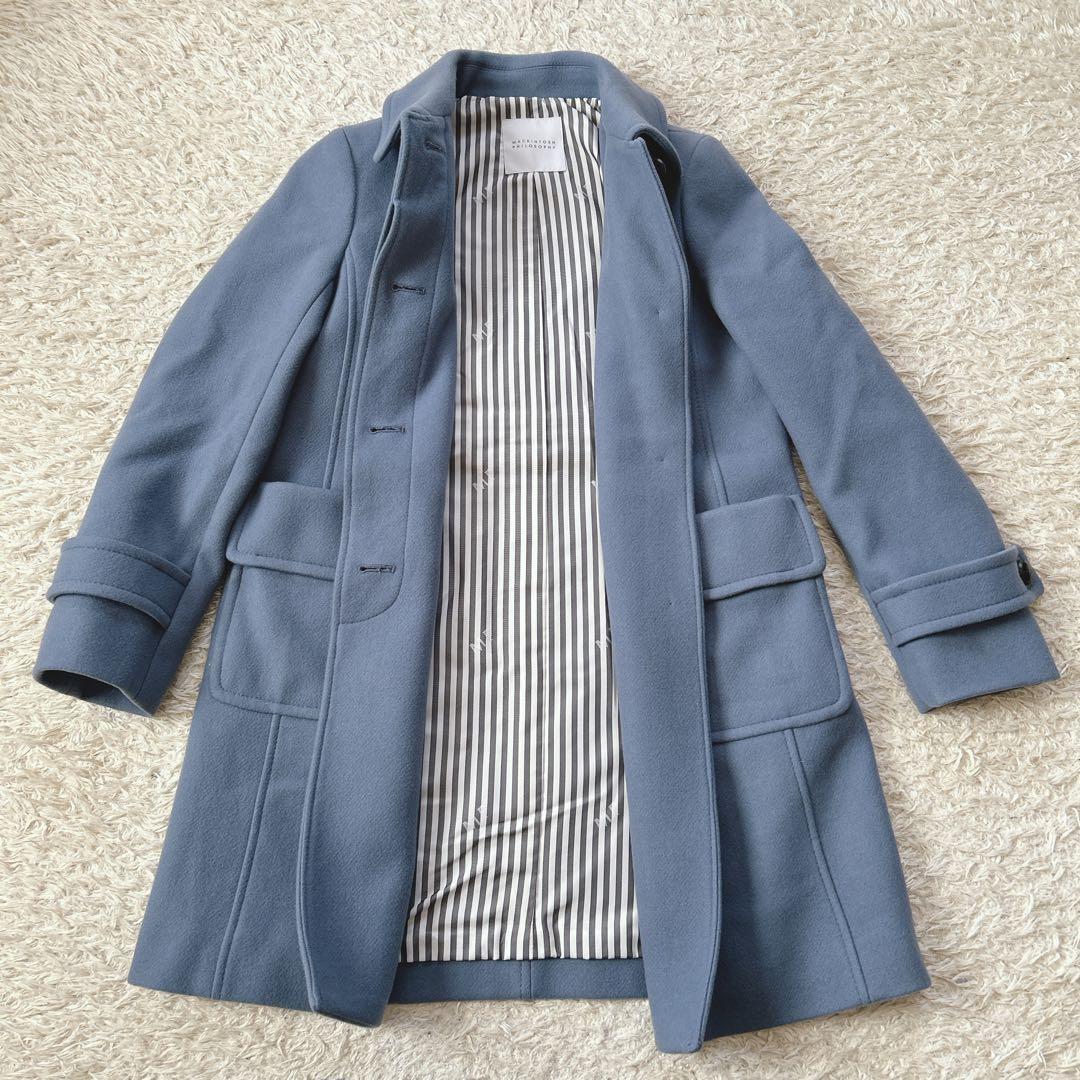 美品　マッキントッシュフィロソフィー　メルトンステンカラーコート　青　カシミヤ