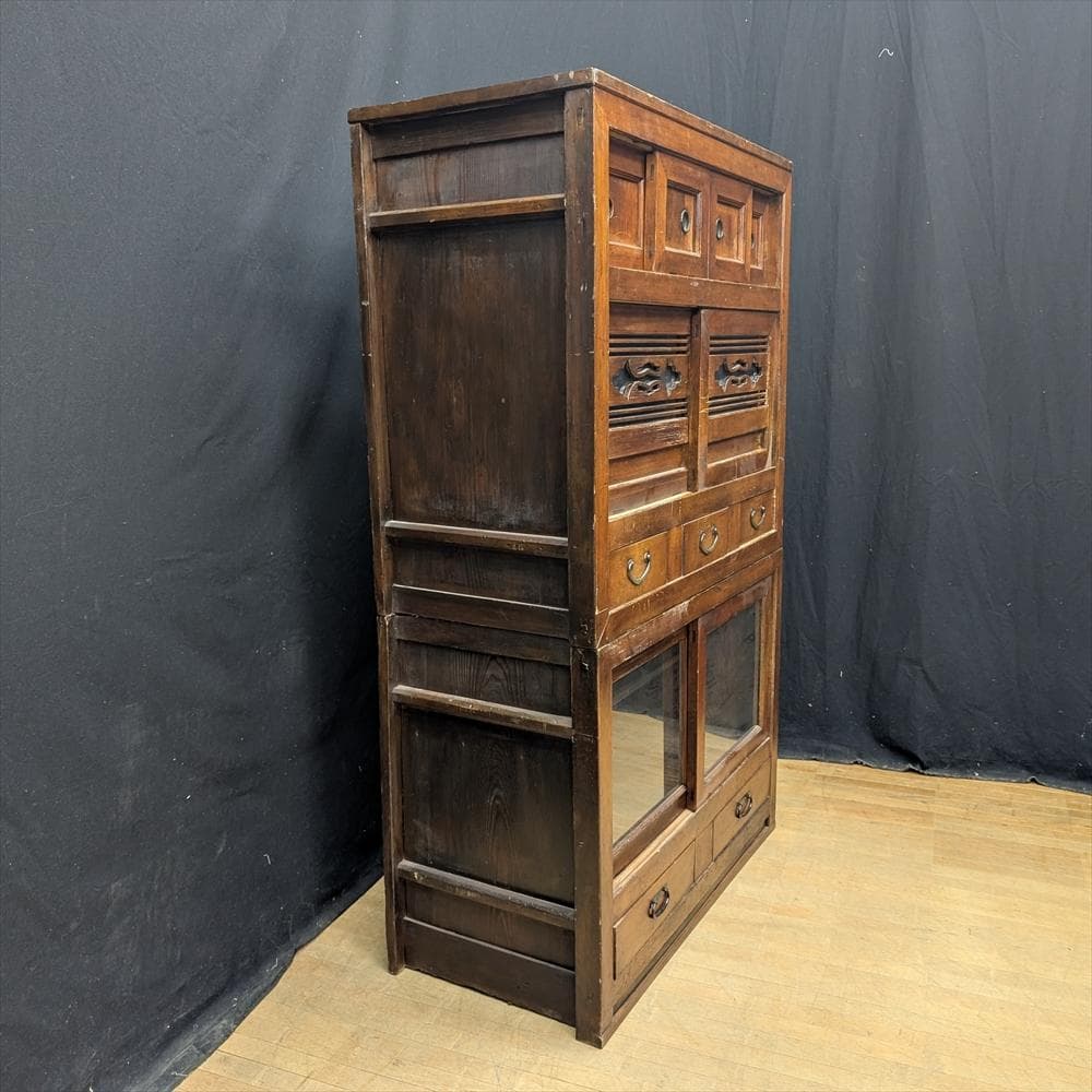 昭和レトロ　水屋箪笥　食器棚　飾り棚　本棚　キャビネット　茶箪笥　収納棚　茶棚