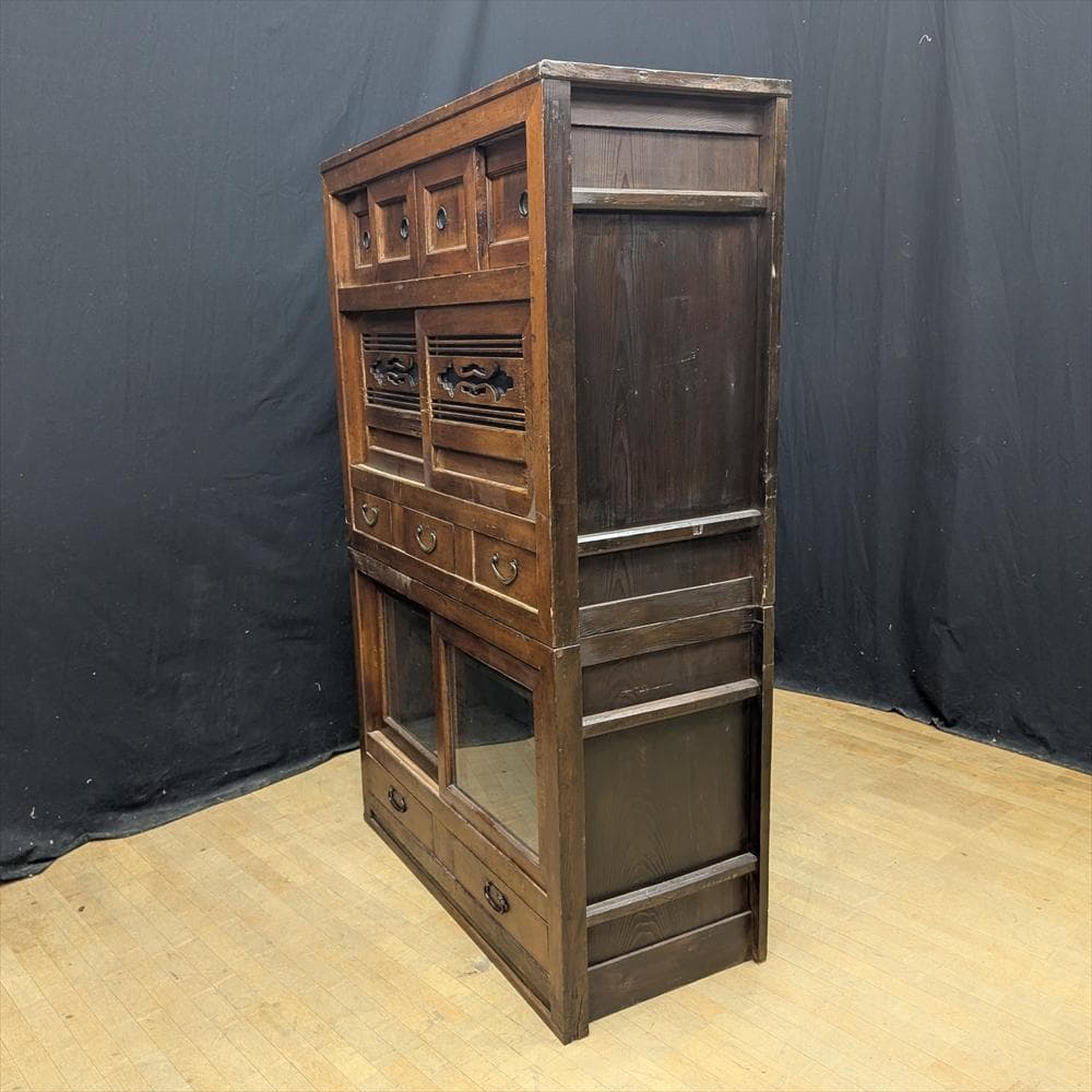 昭和レトロ　水屋箪笥　食器棚　飾り棚　本棚　キャビネット　茶箪笥　収納棚　茶棚