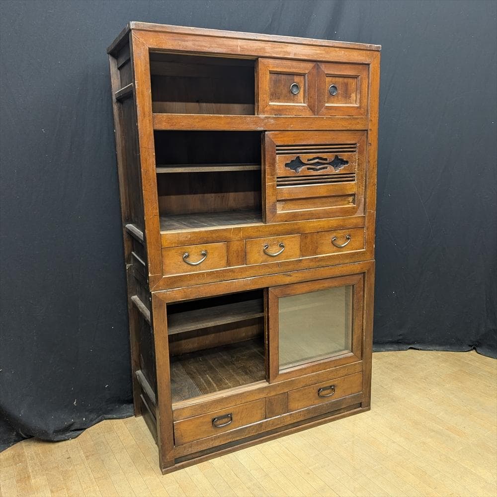 昭和レトロ　水屋箪笥　食器棚　飾り棚　本棚　キャビネット　茶箪笥　収納棚　茶棚