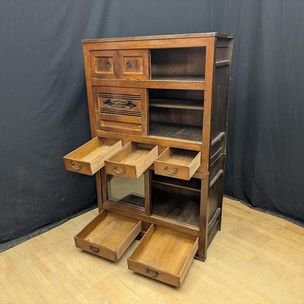 昭和レトロ　水屋箪笥　食器棚　飾り棚　本棚　キャビネット　茶箪笥　収納棚　茶棚