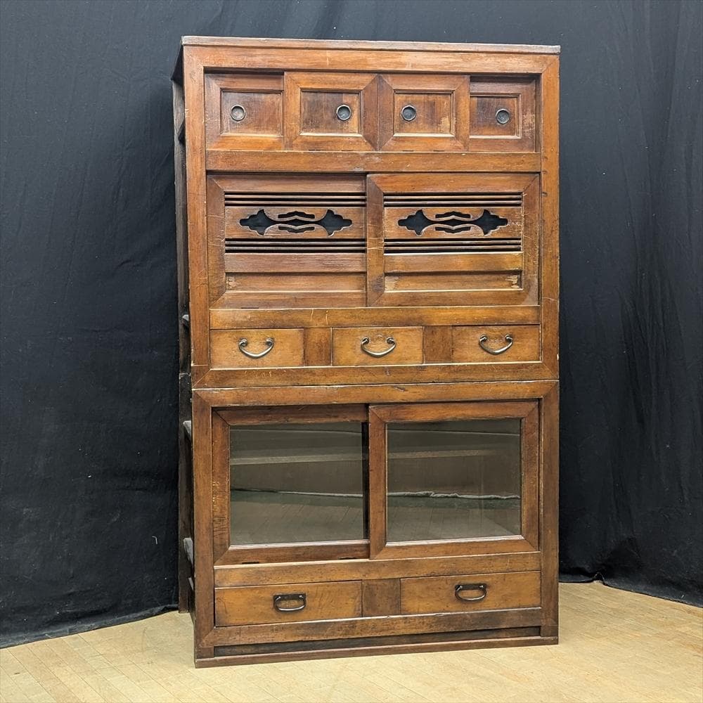 昭和レトロ　水屋箪笥　食器棚　飾り棚　本棚　キャビネット　茶箪笥　収納棚　茶棚