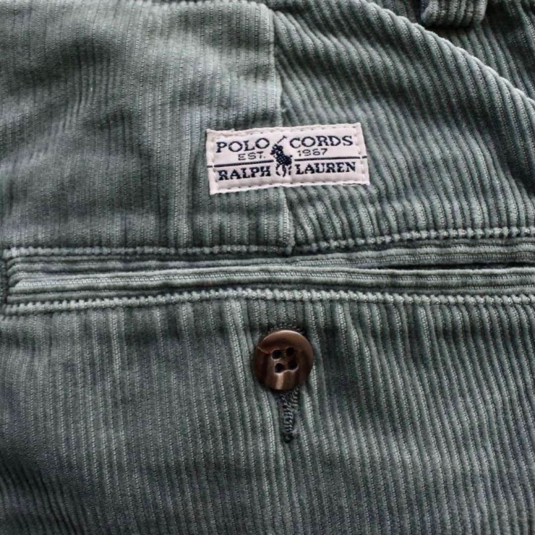 90s POLO CORDS ポロラルフ　太畝コーデュロイパンツ ターコイズ L