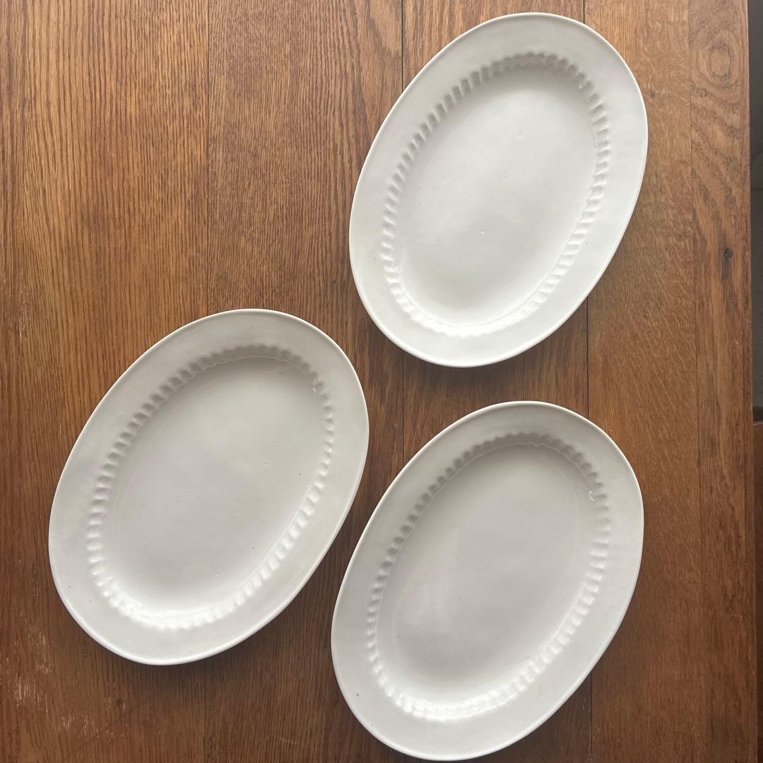 新品未使用 加藤かずみ 白磁楕円形皿M 3枚セット