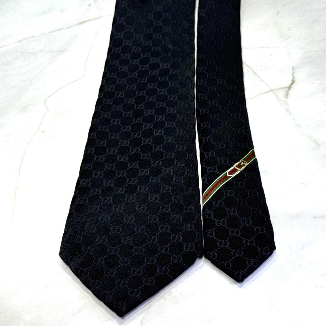 ☆即発 GUCCI ネクタイ GG柄 オールブラック 黒 ジャガード 伊製 美品