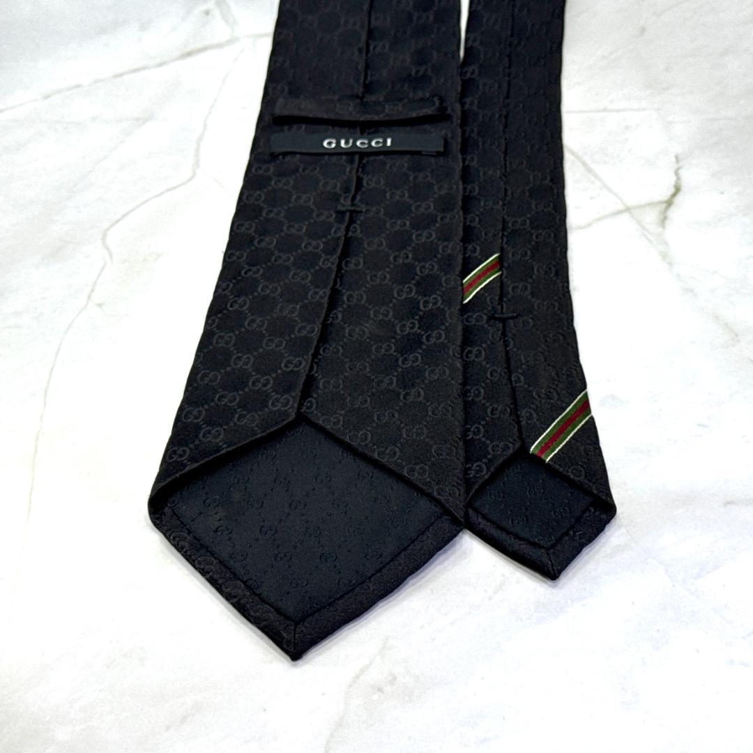 ☆即発 GUCCI ネクタイ GG柄 オールブラック 黒 ジャガード 伊製 美品