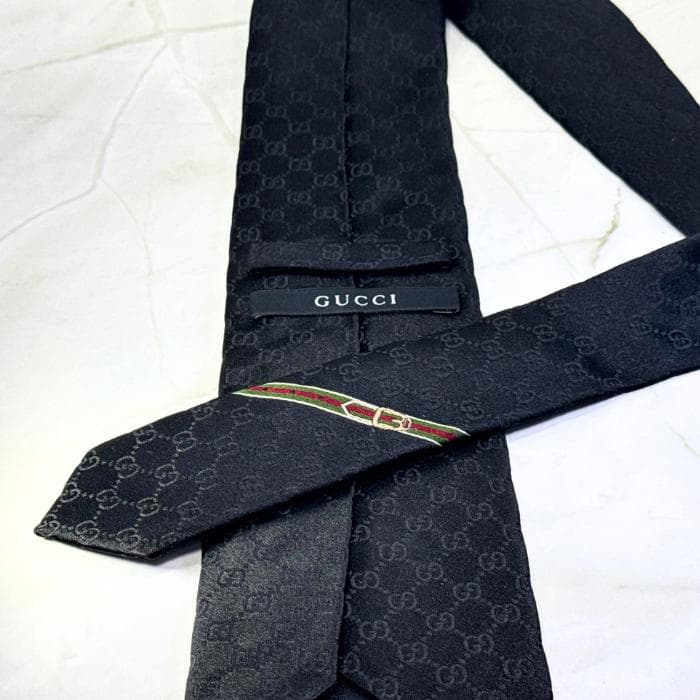 ☆即発 GUCCI ネクタイ GG柄 オールブラック 黒 ジャガード 伊製 美品